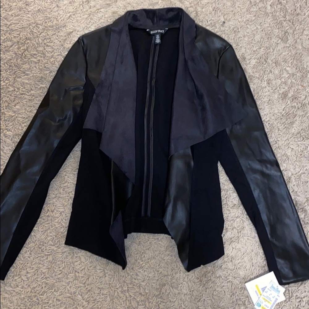 black leather fashion jacket Ellen Tracy